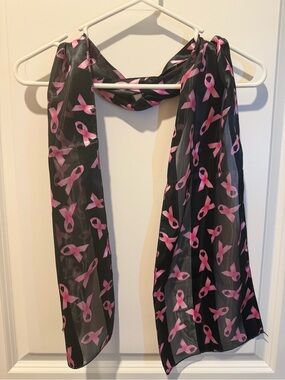 Black Sheer Scarf with Pink Ribbon Print - Women Accessories